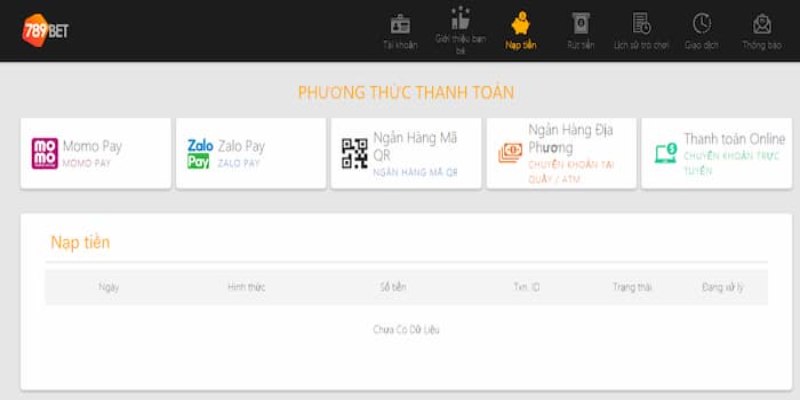 Nạp tiền sảnh game qua các ví điện tử