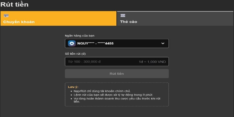 Rút tiền từ ví phụ về ví chính